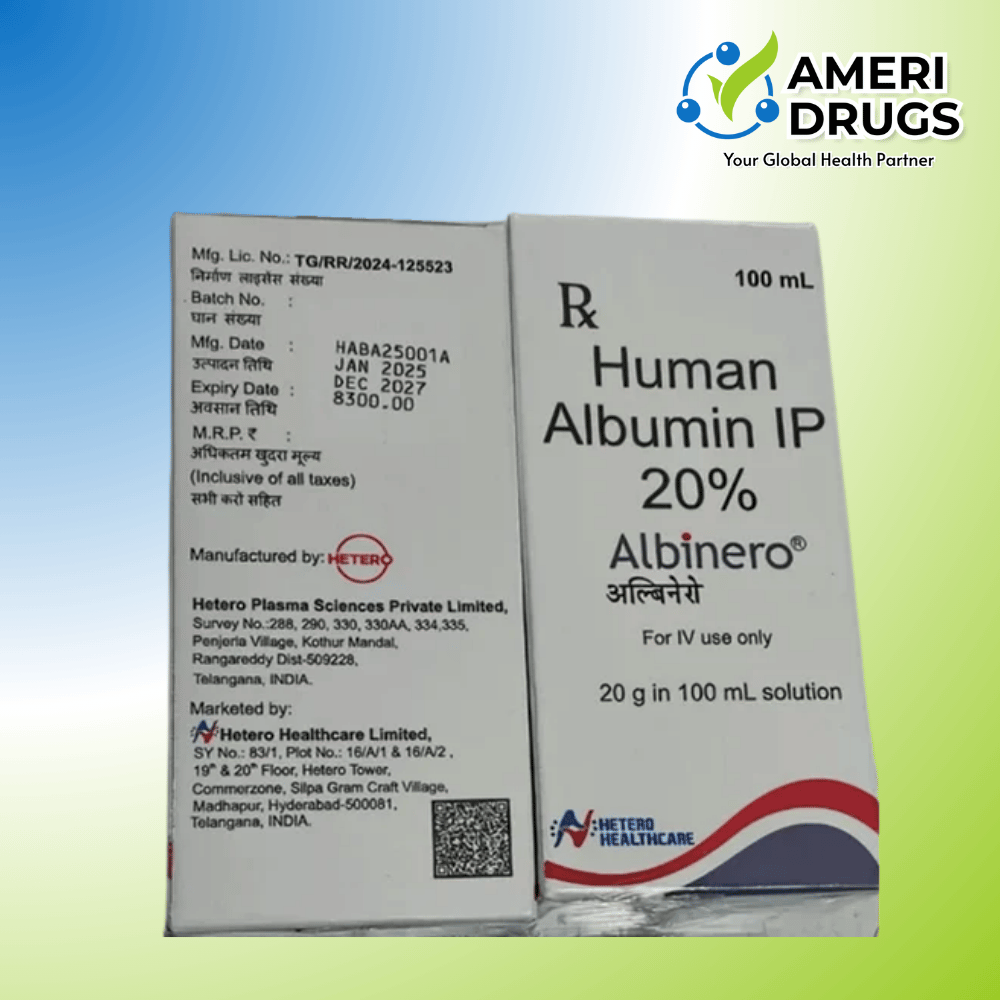 Human Albumin 20% injection 100 mL Albinero IV infusion bottle